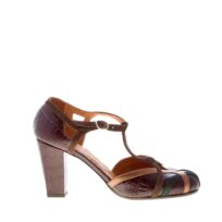 CHIE donna scarpa bebè U-Korea37 in pelle stampa cocco MARRONE. Tacco 8 cm