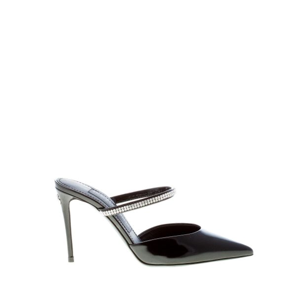 DOLCE & GABBANA donna sabot Cardinale in pelle lucida NERO con strass. Tacco 9 cm