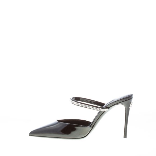 DOLCE & GABBANA donna sabot Cardinale in pelle lucida NERO con strass. Tacco 9 cm - immagine 5
