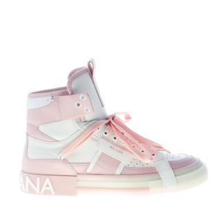 DOLCE & GABBANA donna sneaker Custom 2.Zero High-Top in pelle BIANCO e NUDE