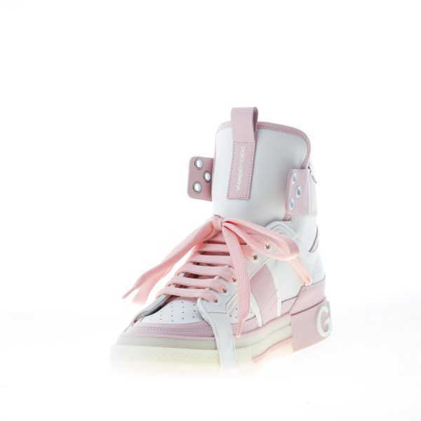 DOLCE & GABBANA donna sneaker Custom 2.Zero High-Top in pelle BIANCO e NUDE - immagine 6