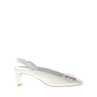 DEL CARLO donna slingback Mirò in pelle stampa lucertola BIANCO con fibbia. Tacco 5,5 cm