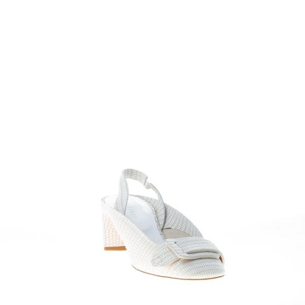 DEL CARLO donna slingback Mirò in pelle stampa lucertola BIANCO con fibbia. Tacco 5,5 cm - immagine 2