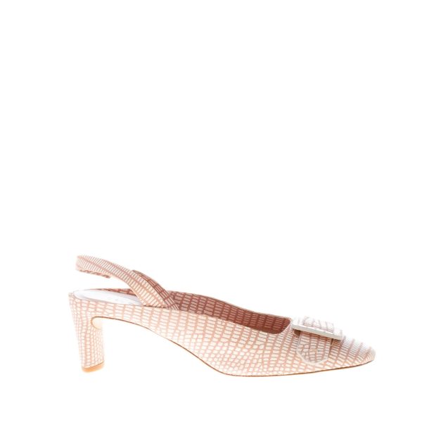 DEL CARLO donna slingback Mirò in pelle stampa lucertola ROSA con fibbia. Tacco 5,5 cm