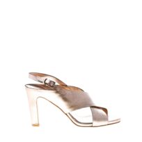 DEL CARLO donna sandalo a fasce incrociate in pelle laminata ROSA ANTICO. Tacco 8 cm