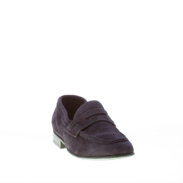 GREEN GEORGE uomo mocassino penny in camoscio BLU NOTTE. Suola cuoio - immagine 2