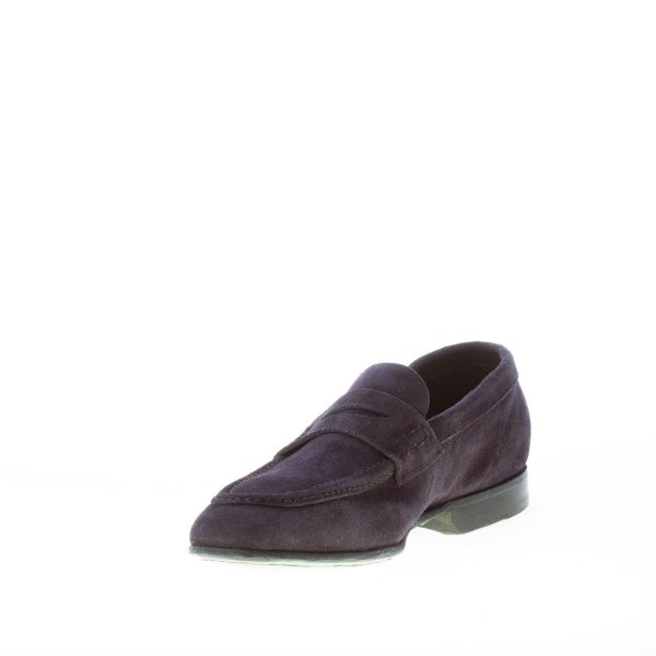 GREEN GEORGE uomo mocassino penny in camoscio BLU NOTTE. Suola cuoio - immagine 6