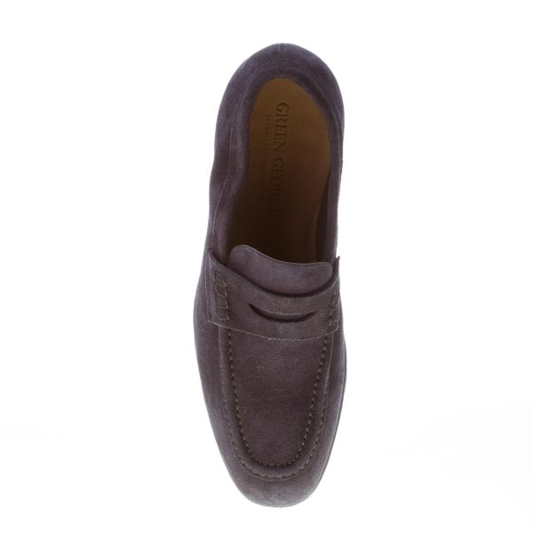 GREEN GEORGE uomo mocassino penny in camoscio BLU NOTTE. Suola cuoio - immagine 7