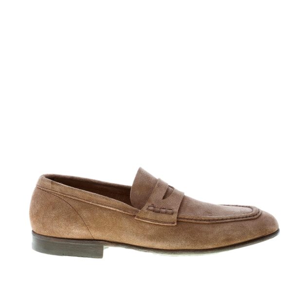 GREEN GEORGE uomo mocassino penny in camoscio BEIGE. Suola cuoio
