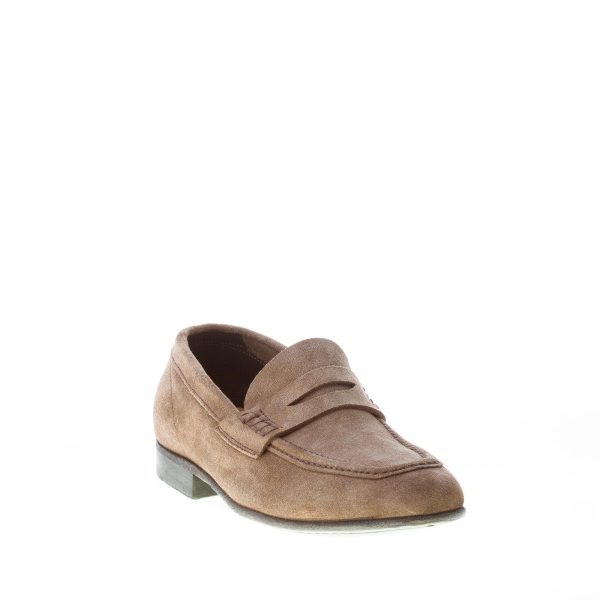 GREEN GEORGE uomo mocassino penny in camoscio BEIGE. Suola cuoio - immagine 2