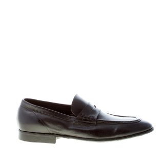 GREEN GEORGE Herren Penny-Loafer aus schwarzem Leder. Ledersohle