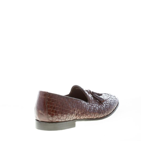 GREEN GEORGE uomo mocassino in pelle intrecciata TESTA DI MORO con nappine. Suola in cuoio - immagine 3