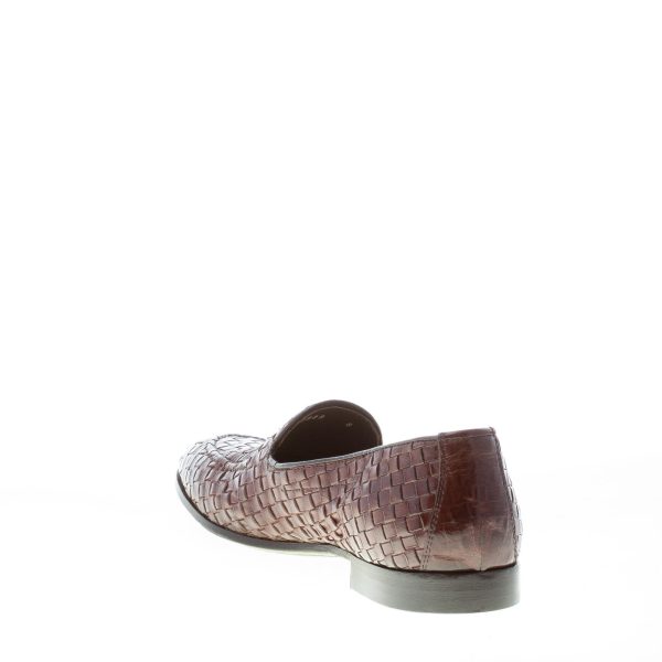 GREEN GEORGE uomo mocassino in pelle intrecciata TESTA DI MORO con nappine. Suola in cuoio - immagine 4
