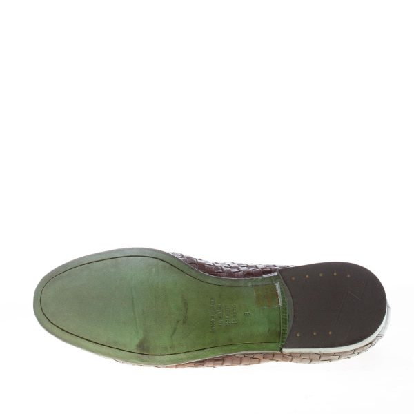 GREEN GEORGE uomo mocassino in pelle intrecciata TESTA DI MORO con nappine. Suola in cuoio - immagine 8