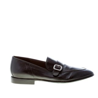 GREEN GEORGE uomo mocassino in pelle NERO con passante fibbia. Suola in cuoio