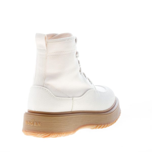 HOGAN donna stivaletto stringato Untraditional 3R Recycle in canvas e pelle AVORIO - immagine 3