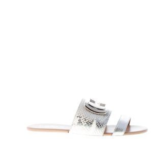 HOGAN donna ciabatta Valencia in pelle laminata stampa pitone ARGENTO con accessorio