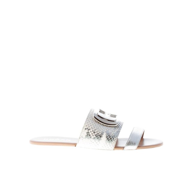 HOGAN donna ciabatta Valencia in pelle laminata stampa pitone ARGENTO con accessorio
