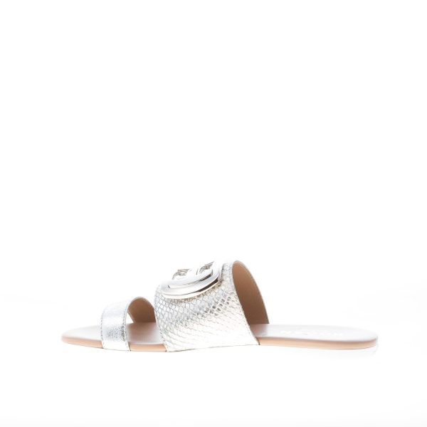 HOGAN donna ciabatta Valencia in pelle laminata stampa pitone ARGENTO con accessorio - immagine 5