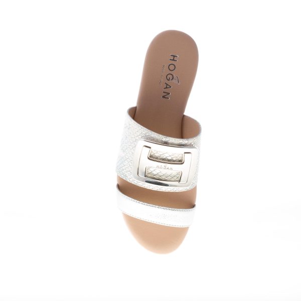 HOGAN donna ciabatta Valencia in pelle laminata stampa pitone ARGENTO con accessorio - immagine 7