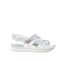 HOGAN donna H257 sandalo a fasce incrociate in pelle BIANCO più argento. Zeppa di 3,5 cm