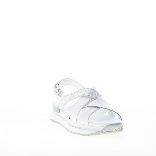 HOGAN donna H257 sandalo a fasce incrociate in pelle BIANCO più argento. Zeppa di 3,5 cm - immagine 2