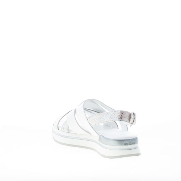 HOGAN donna H257 sandalo a fasce incrociate in pelle BIANCO più argento. Zeppa di 3,5 cm - immagine 4