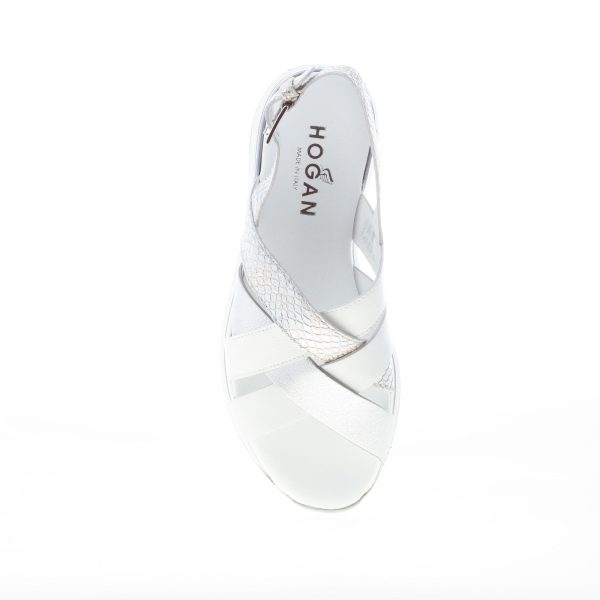 HOGAN donna H257 sandalo a fasce incrociate in pelle BIANCO più argento. Zeppa di 3,5 cm - immagine 7