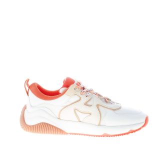 HOGAN donna sneaker H597 in pelle e tessuto BIANCO più arancione