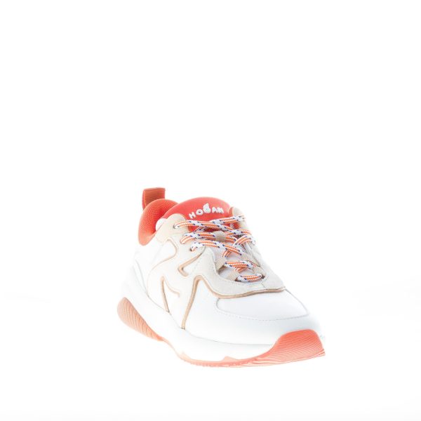 HOGAN donna sneaker H597 in pelle e tessuto BIANCO più arancione - immagine 2