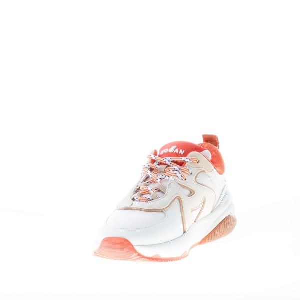 HOGAN donna sneaker H597 in pelle e tessuto BIANCO più arancione - immagine 6