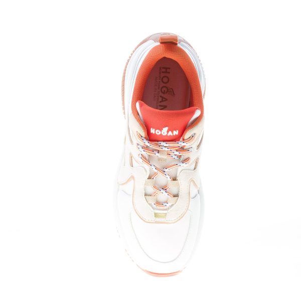 HOGAN donna sneaker H597 in pelle e tessuto BIANCO più arancione - immagine 7