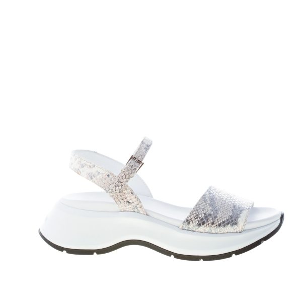 HOGAN donna H598 sandalo in stampa rettile BEIGE ARGENTO. Suola oversize 5 cm