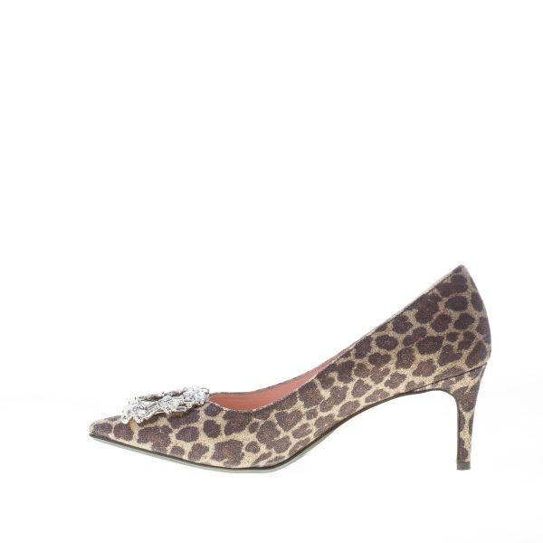 IDEE DE POINTE donna decolletè in tessuto glitterato ANIMALIER con gioiello. Tacco 6 cm - immagine 5