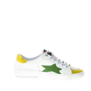 OKINAWA donna sneaker BASKET 2339 in pelle BIANCO più verde e oro