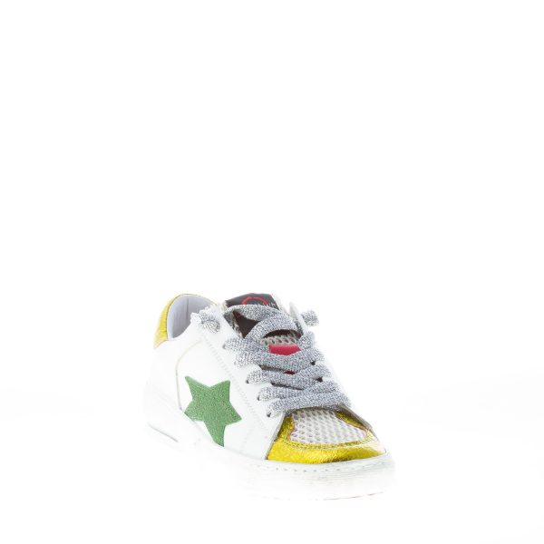 OKINAWA donna sneaker BASKET 2339 in pelle BIANCO più verde e oro - immagine 2