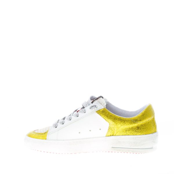 OKINAWA donna sneaker BASKET 2339 in pelle BIANCO più verde e oro - immagine 5