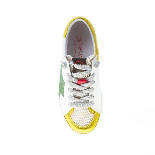OKINAWA donna sneaker BASKET 2339 in pelle BIANCO più verde e oro - immagine 7