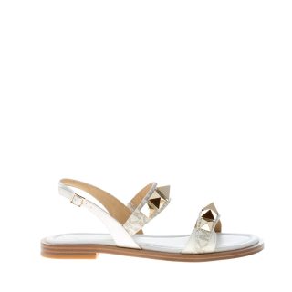 MICHAEL KORS donna sandalo Wren Flat in pelle stampata BIANCO con borchie. Tacco 2 cm