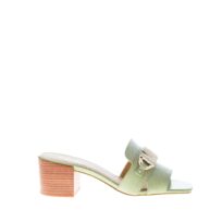 MICHAEL KORS donna ciabatta Izzy Mule in pelle VERDE con logo metal. Tacco 5 cm