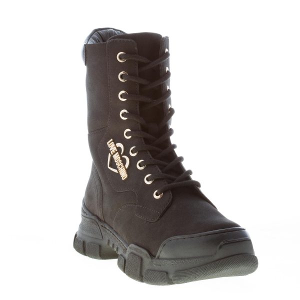 LOVE MOSCHINO donna sneaker tronchetto Trek45 in nabuk NERO con lacci - immagine 2