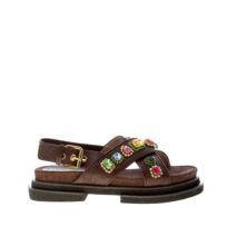 MARIA CRISTINA donna sandalo platform in pelle MARRONE CACAO con pietre. Tacco 3 cm