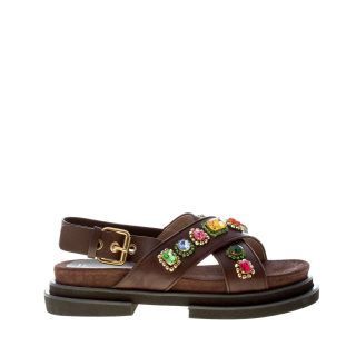 MARIA CRISTINA donna sandalo platform in pelle MARRONE CACAO con pietre. Tacco 3 cm