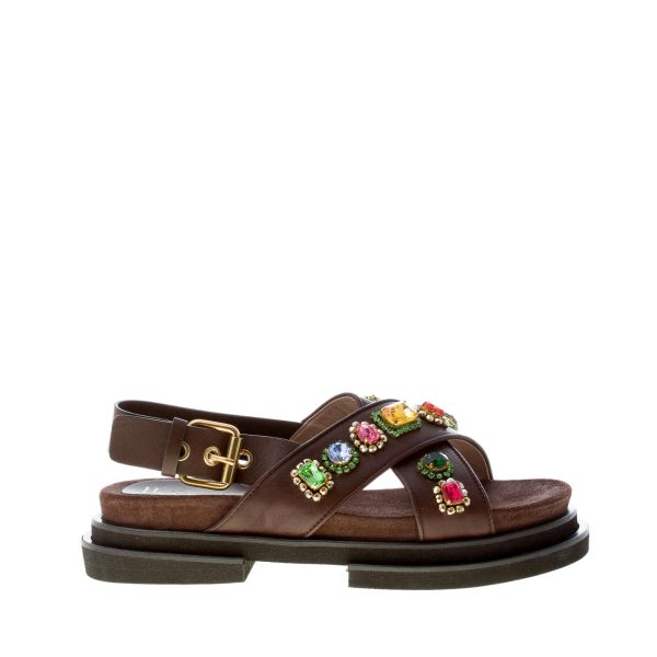MARIA CRISTINA donna sandalo platform in pelle MARRONE CACAO con pietre. Tacco 3 cm