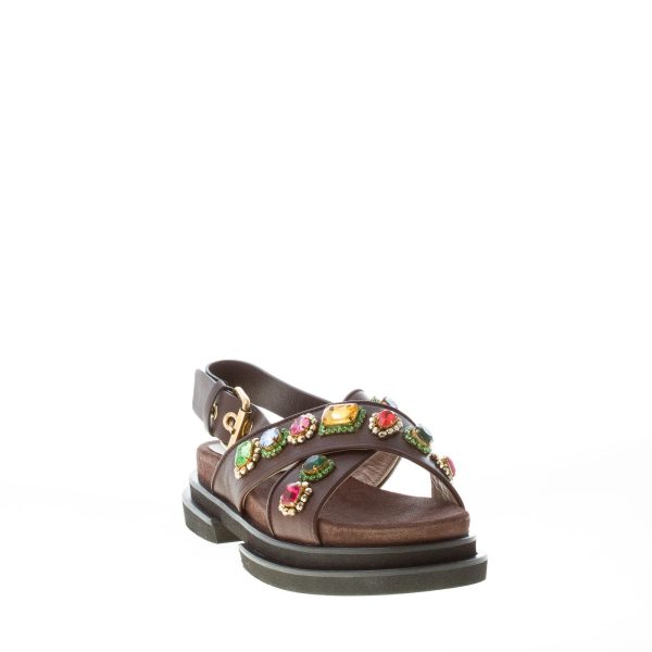 MARIA CRISTINA donna sandalo platform in pelle MARRONE CACAO con pietre. Tacco 3 cm - immagine 2