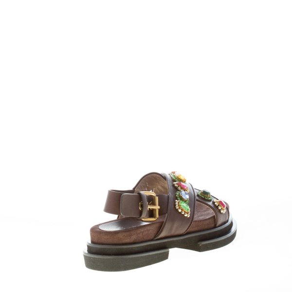 MARIA CRISTINA donna sandalo platform in pelle MARRONE CACAO con pietre. Tacco 3 cm - immagine 3