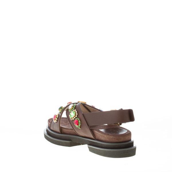 MARIA CRISTINA donna sandalo platform in pelle MARRONE CACAO con pietre. Tacco 3 cm - immagine 4