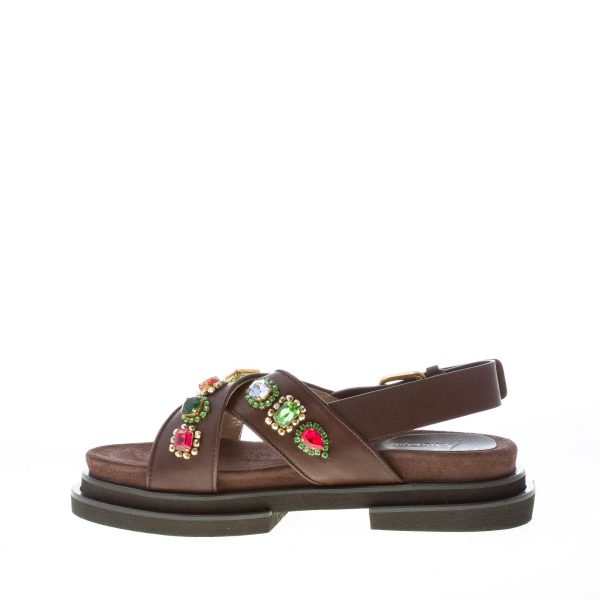 MARIA CRISTINA donna sandalo platform in pelle MARRONE CACAO con pietre. Tacco 3 cm - immagine 5