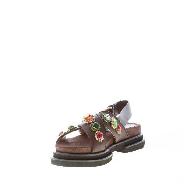 MARIA CRISTINA donna sandalo platform in pelle MARRONE CACAO con pietre. Tacco 3 cm - immagine 6
