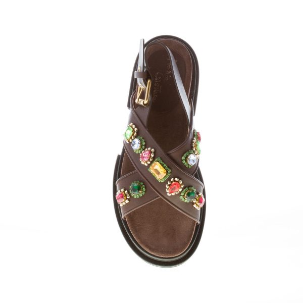 MARIA CRISTINA donna sandalo platform in pelle MARRONE CACAO con pietre. Tacco 3 cm - immagine 7
